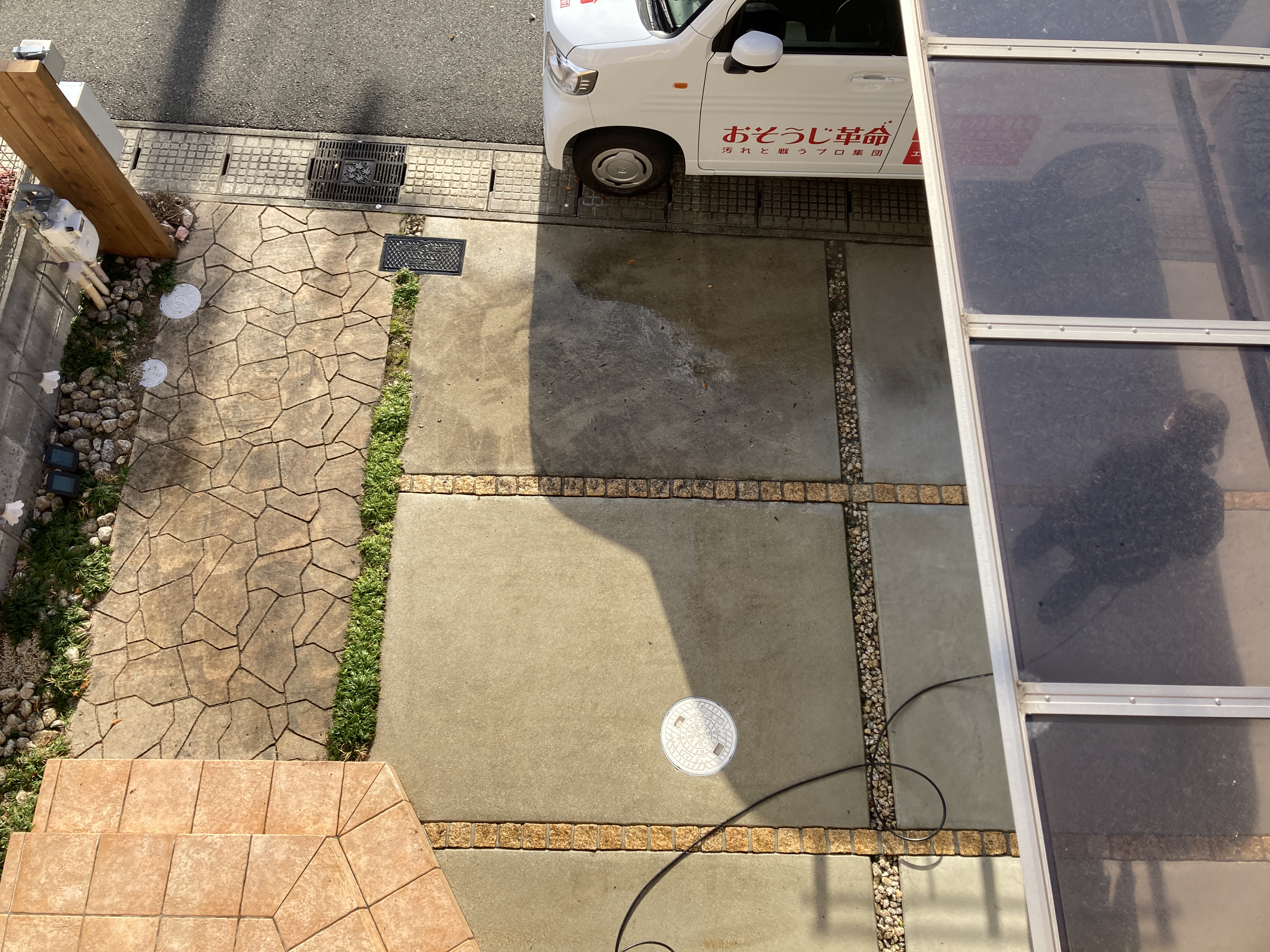 京都府宇治市五ケ庄一番割の外壁高圧洗浄の作業前1